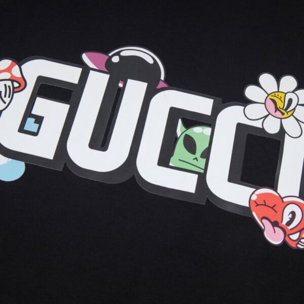 GG Graphic T-shirt with Cartoon Black Logo